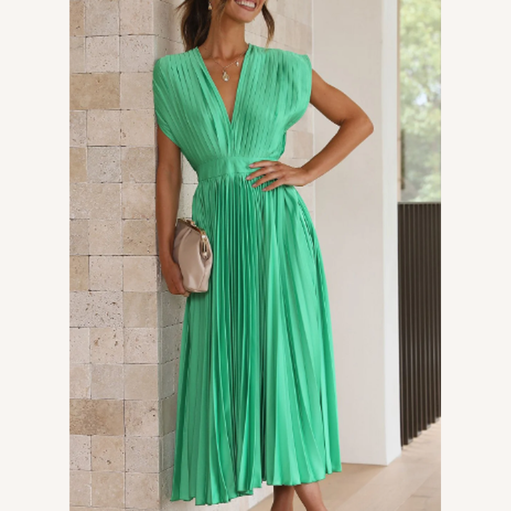 Long Dress Women Short Sleeves in Lightweight Fabric – Elegant and Comfortable for Summer and Evenings