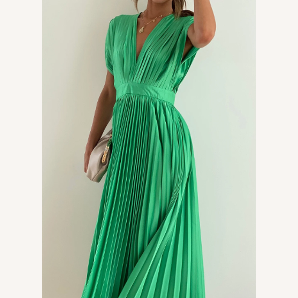 Long Dress Women Short Sleeves in Lightweight Fabric – Elegant and Comfortable for Summer and Evenings