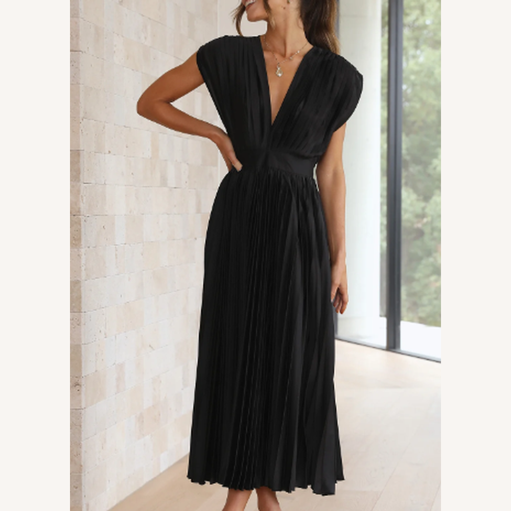 Long Dress Women Short Sleeves in Lightweight Fabric – Elegant and Comfortable for Summer and Evenings