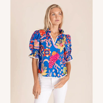 Blouse en coton à manches bouffantes fleuries pour femme – Haut coloré et à la mode pour le printemps