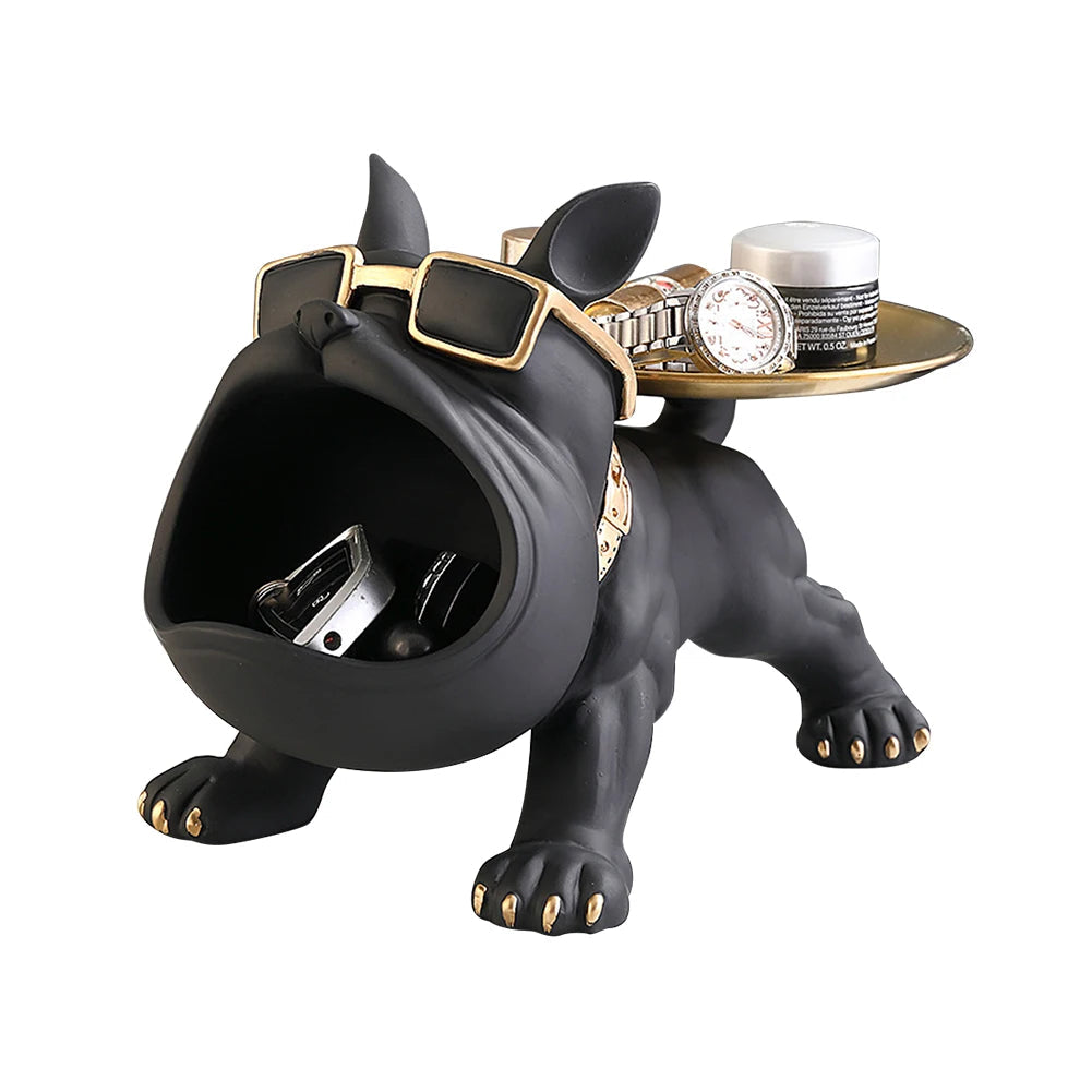 Sculpture de Bulldog en Résine - Support de Clés et Plateau à Bonbons pour Décoration Intérieure
