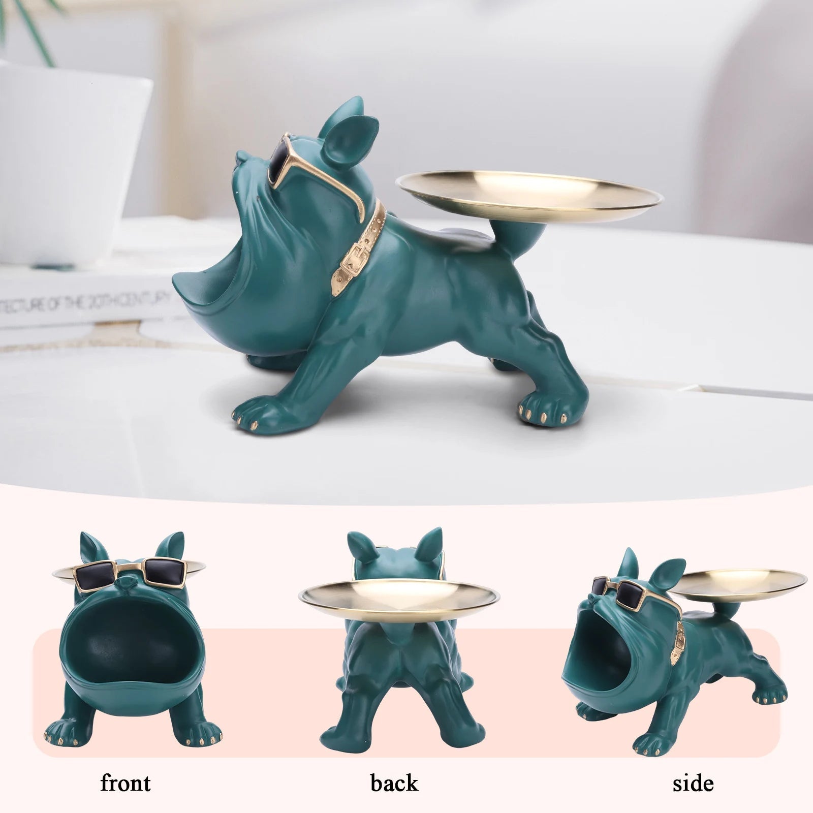 Resin Bulldog Sculpture - Key Holder and Candy Tray for Home Decor
