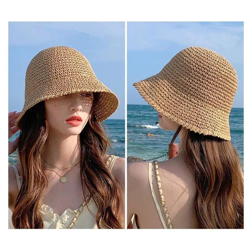 Adjustable Women's Straw Hat with Sun Protection – Elegant Summer Accessory in Natural Straw
