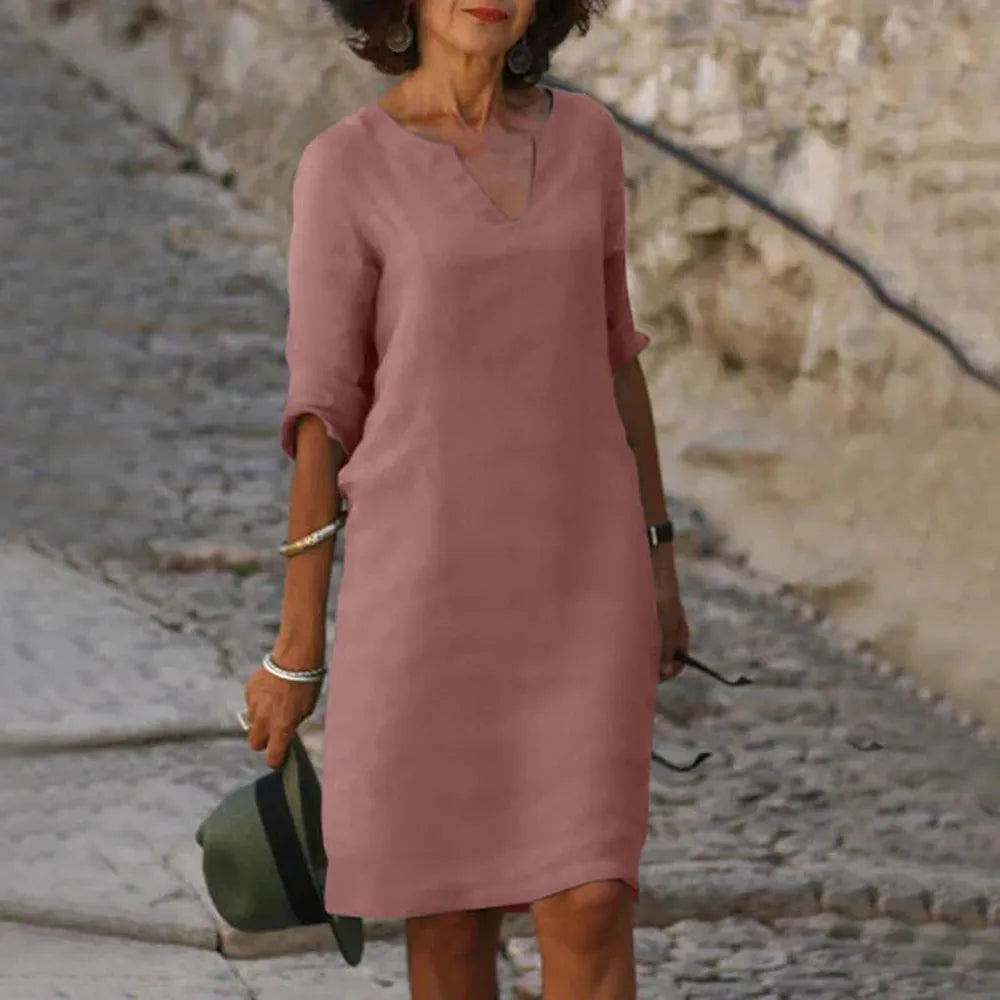 Variant image for Robe Longue Femme à Manches Trois-Quarts Col en V – Chic et Confortable pour Printemps et Été-37