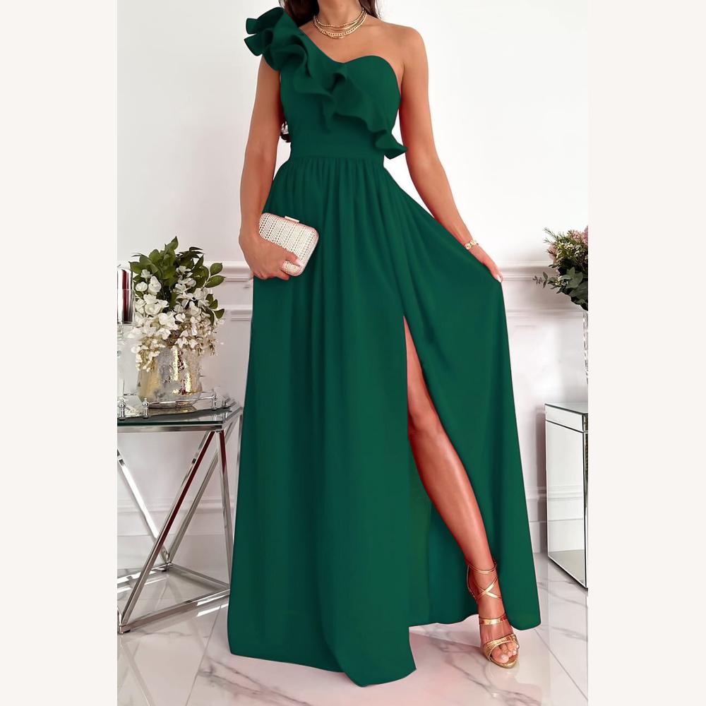 Robe Longue Femme Asymétrique Noire – Élégance Moderne pour Été et Soirées