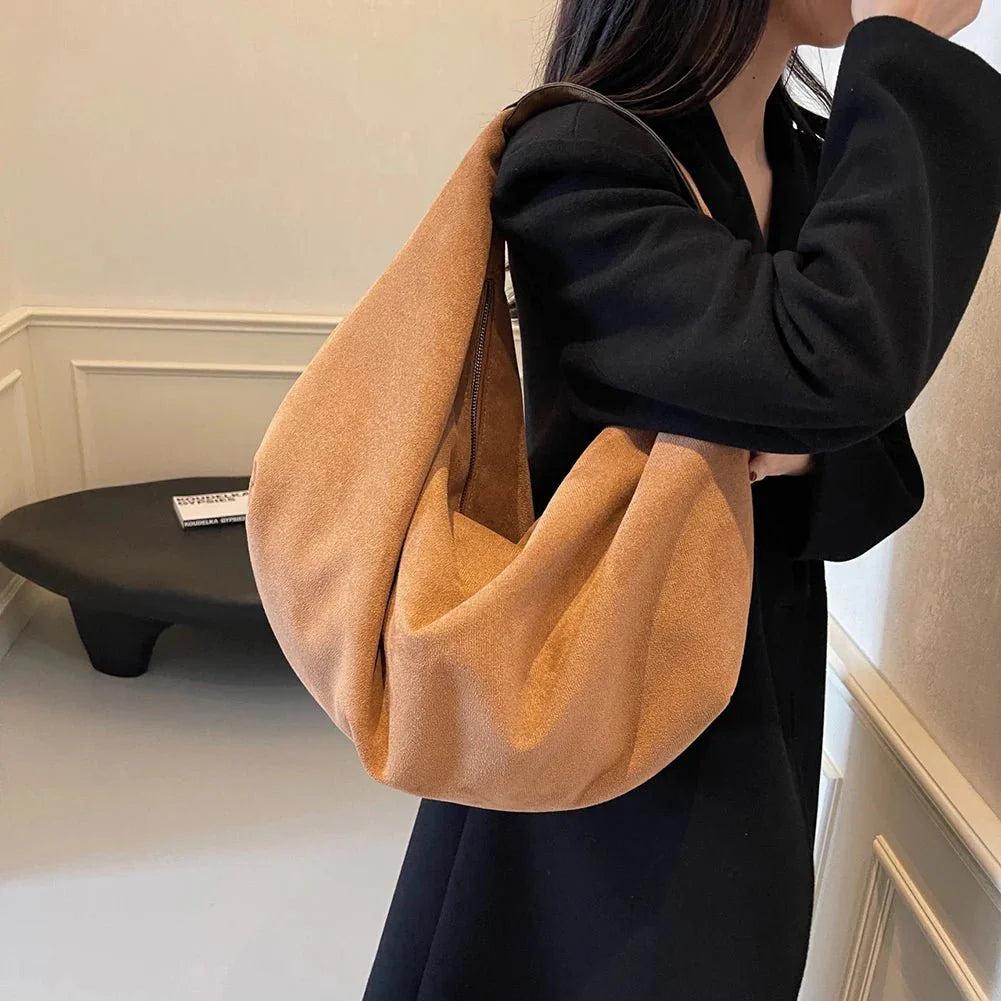 Sac à Bandoulière en Daim pour Femme – Sac Hobo Slouchy Élégant avec Grande Capacité et Fermeture Éclair