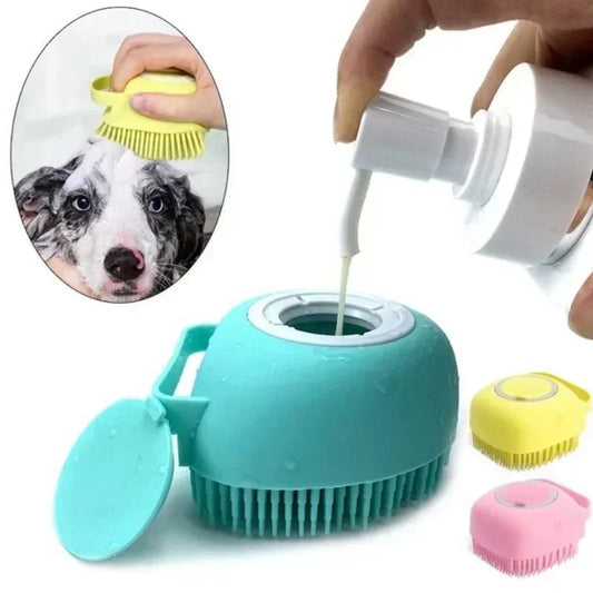 Silicone Pet Grooming Brush for Dogs and Cats – 2-in-1 Shampoo Dispenser and Bathing Tool