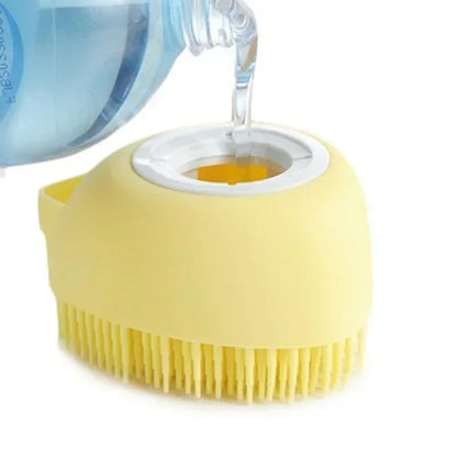 Silicone Pet Grooming Brush for Dogs and Cats – 2-in-1 Shampoo Dispenser and Bathing Tool