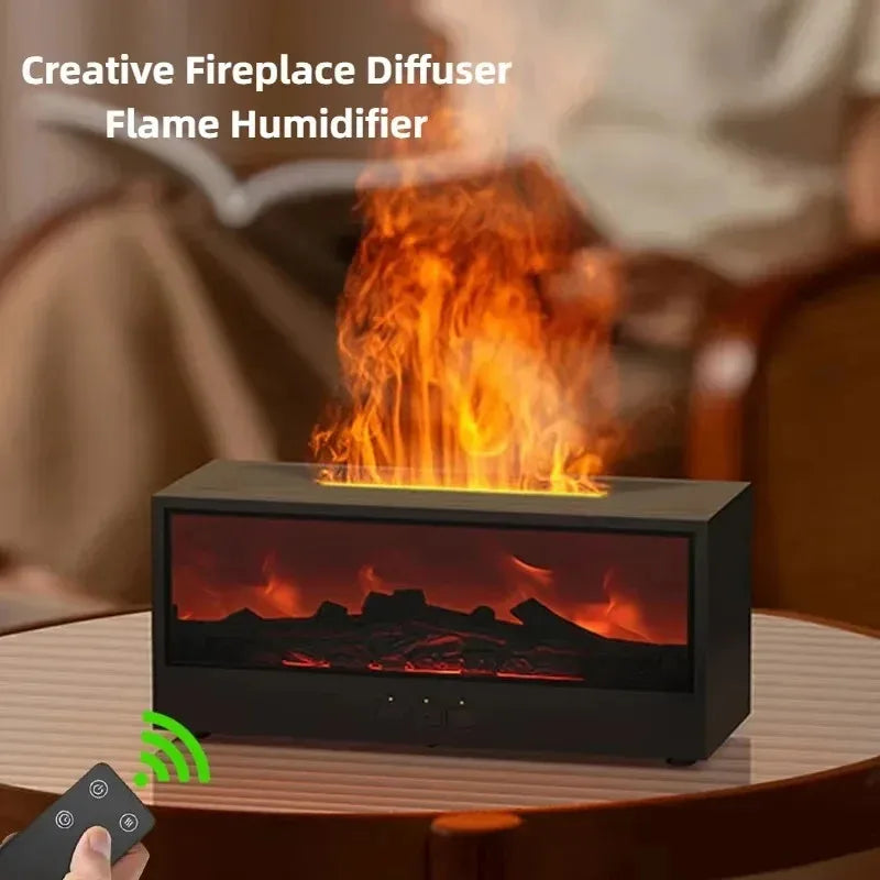 Simulated 3D Flame Aromatherapy Humidifier with Remote Control and Color Atmosphere Lighting