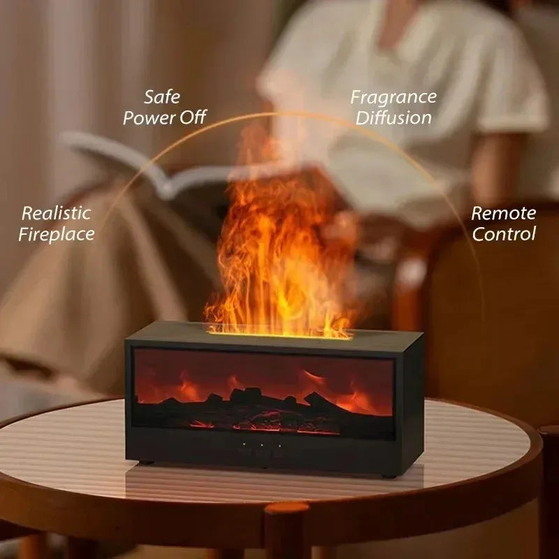 Simulated 3D Flame Aromatherapy Humidifier with Remote Control and Color Atmosphere Lighting