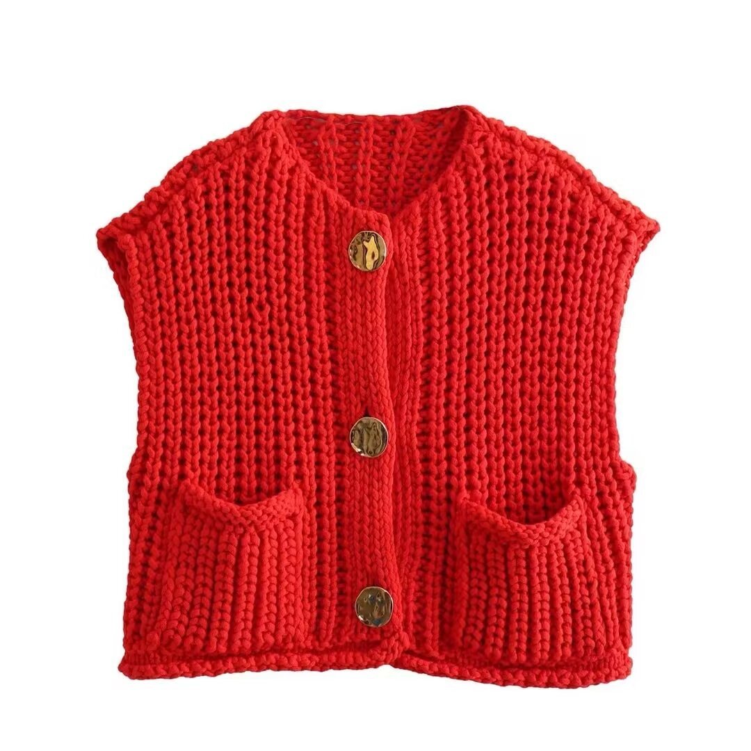 Sleek Knitted Vest | Comfortable Fit with Pockets