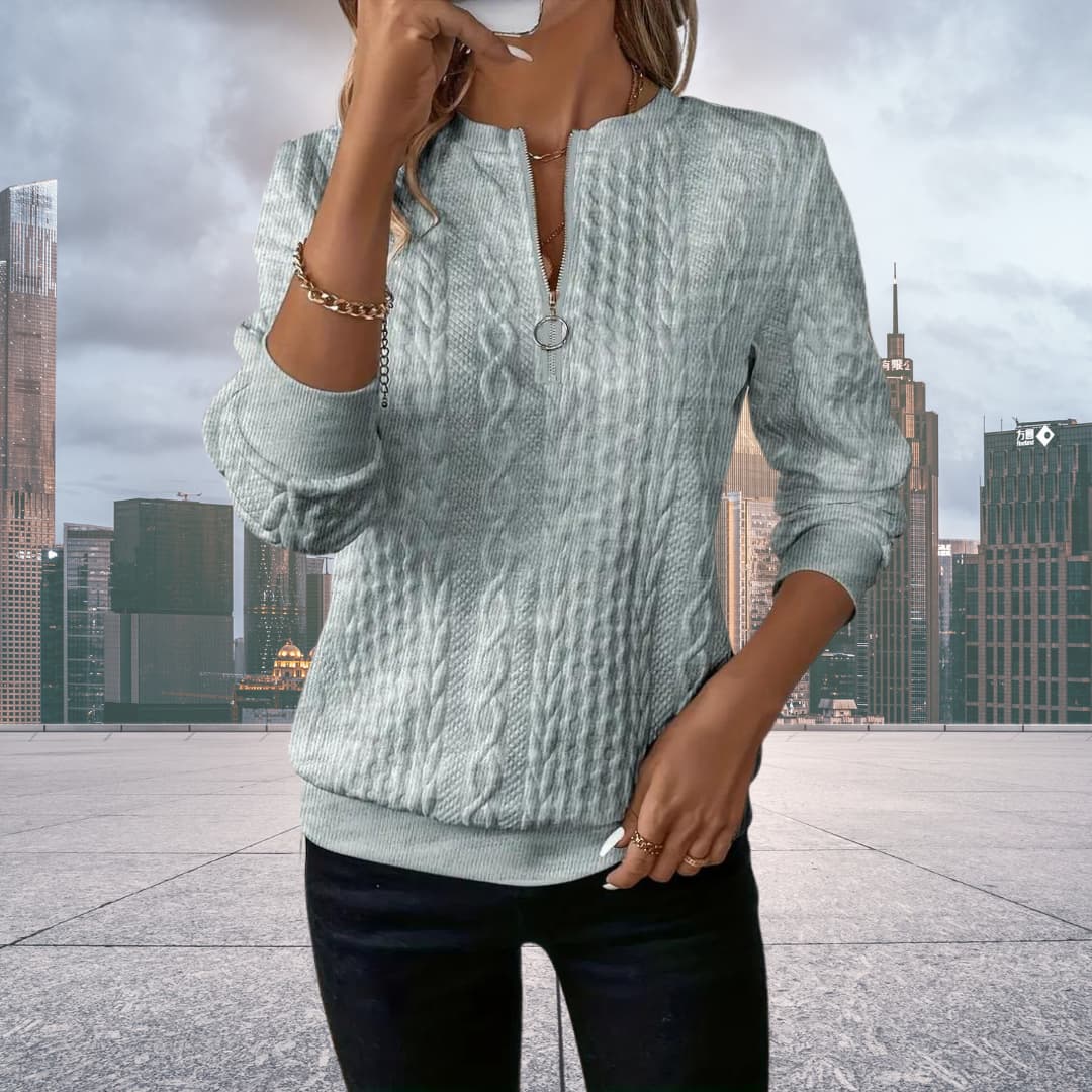 Sleek Women's Sweater | Unique Knitted Design, Modern Zipper Detail
