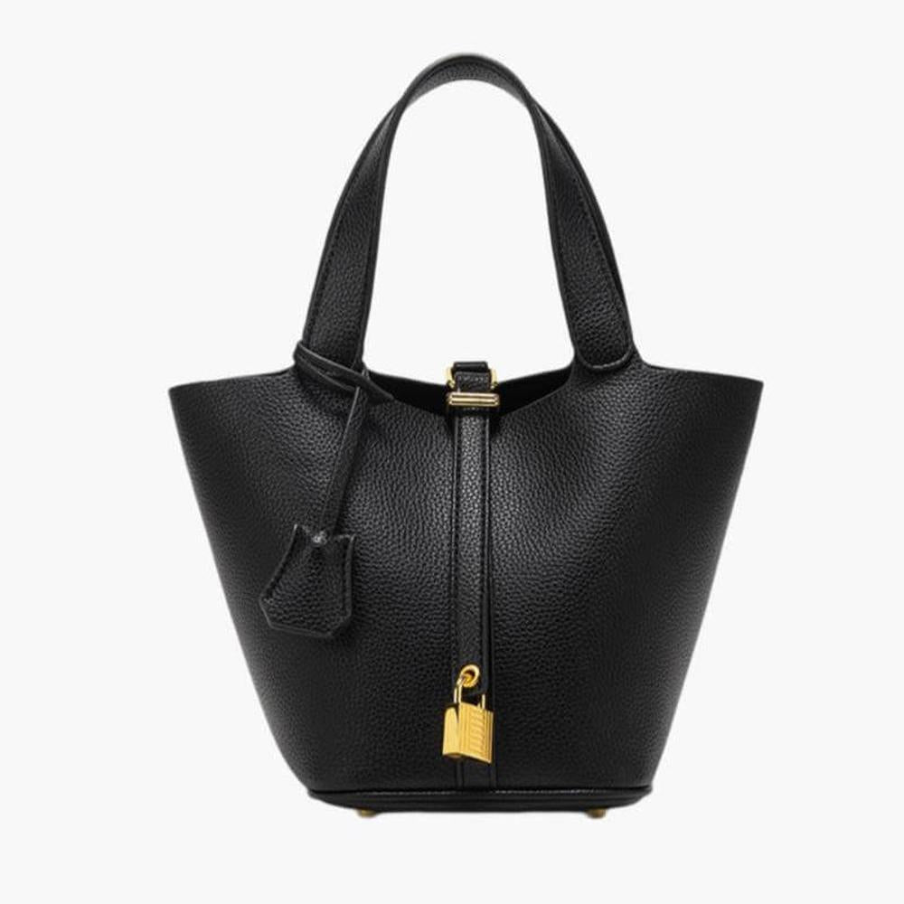 Sac à Main Femme Élégant en Cuir Végétalien avec Poignée en Acier – Sac Seau 16x20x19 cm