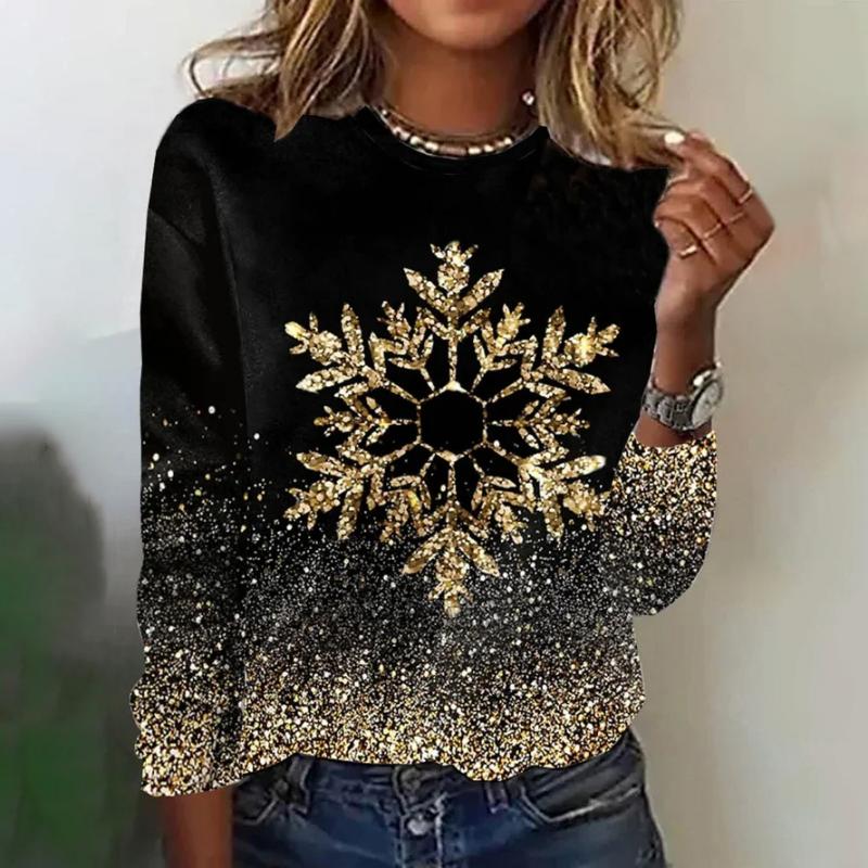 Sofia Women's Top | Soft Cotton, Metallic Gold Snowflake Print