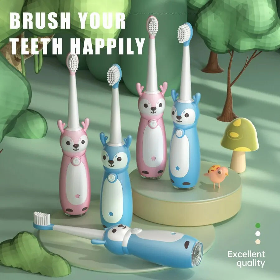 Sonic Electric Toothbrush for Kids – IPX7 Waterproof, Rechargeable with Three Original Brush Heads