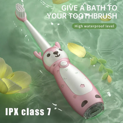 Sonic Electric Toothbrush for Kids – IPX7 Waterproof, Rechargeable with Three Original Brush Heads