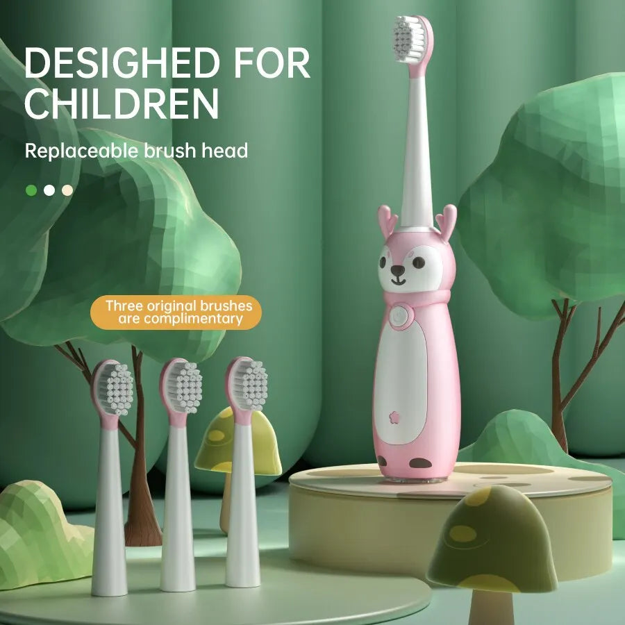 Sonic Electric Toothbrush for Kids – IPX7 Waterproof, Rechargeable with Three Original Brush Heads