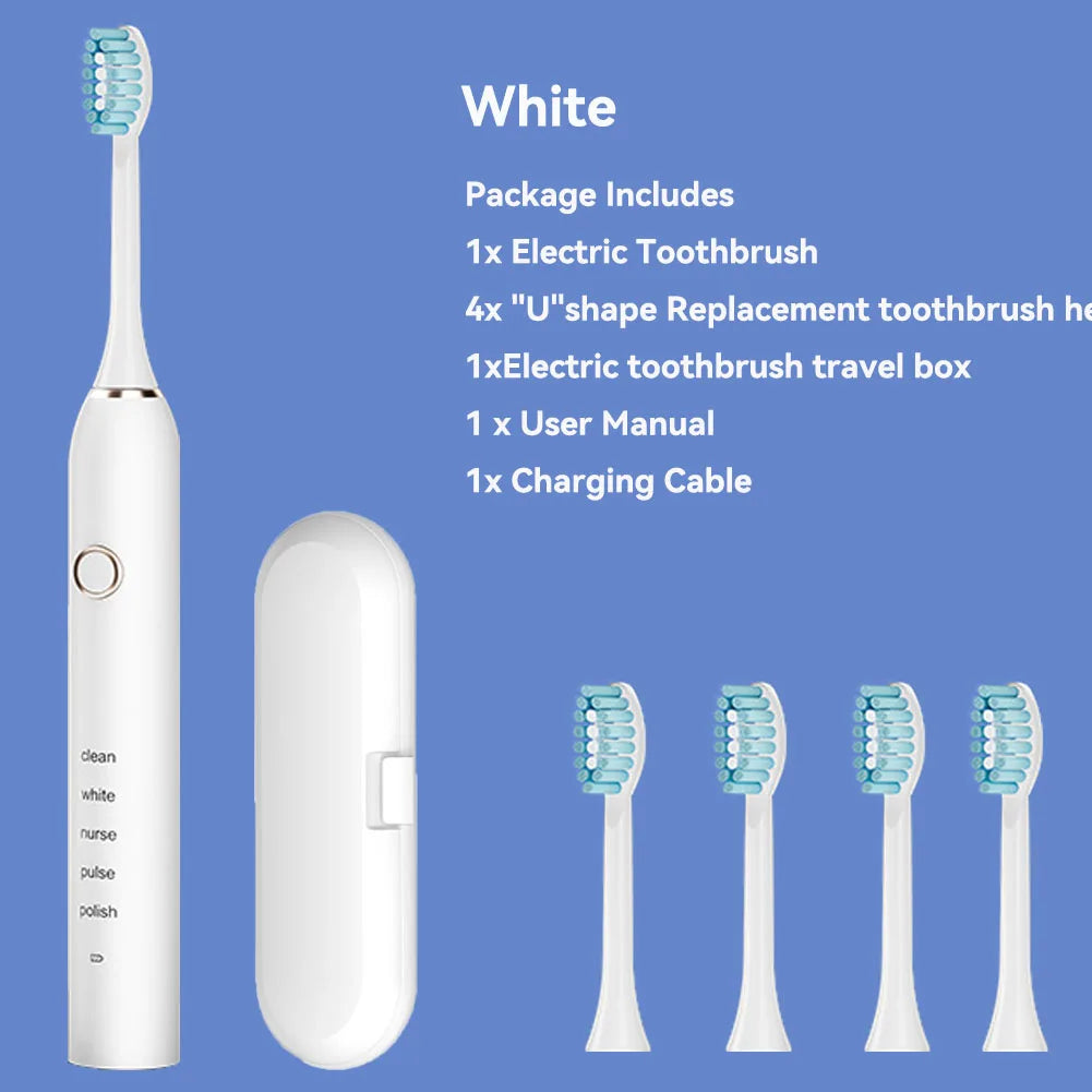 Sonic Electric Toothbrush with 4 Replacement Heads, 5 Modes, and 3 Intensity Levels – Rechargeable and Waterproof