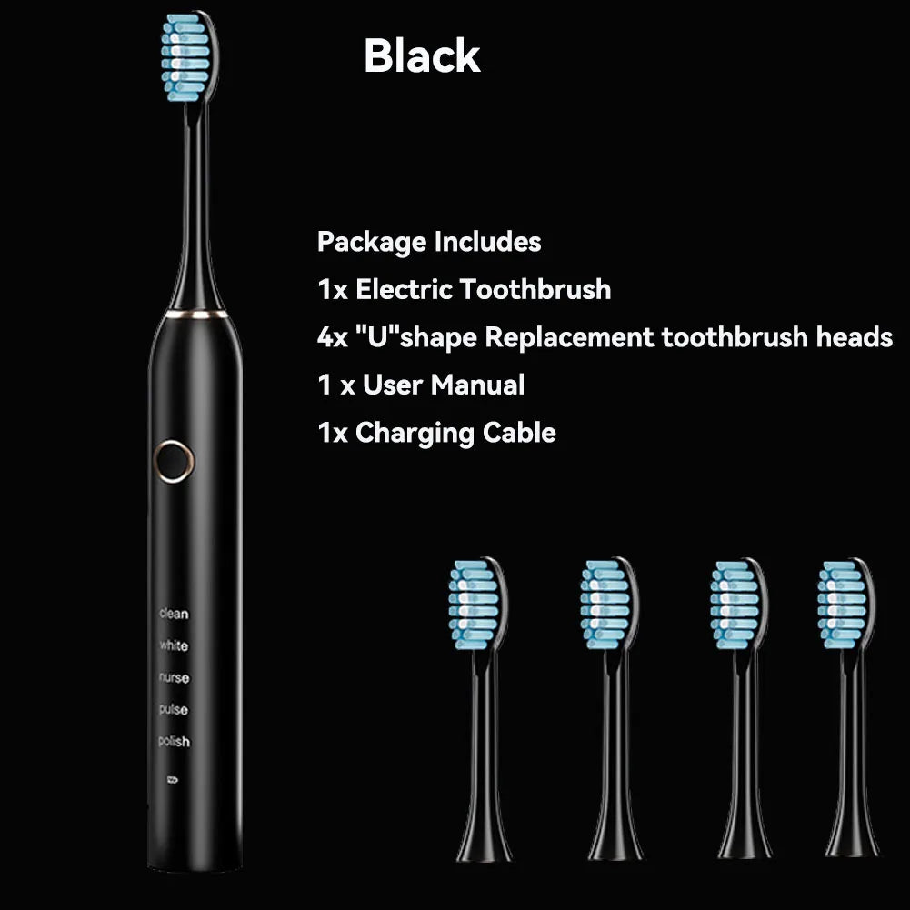 Sonic Electric Toothbrush with 4 Replacement Heads, 5 Modes, and 3 Intensity Levels – Rechargeable and Waterproof