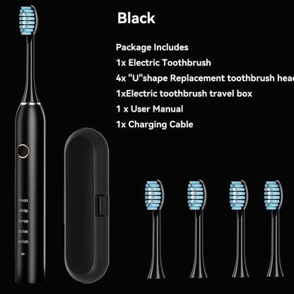 Sonic Electric Toothbrush with 4 Replacement Heads, 5 Modes, and 3 Intensity Levels – Rechargeable and Waterproof