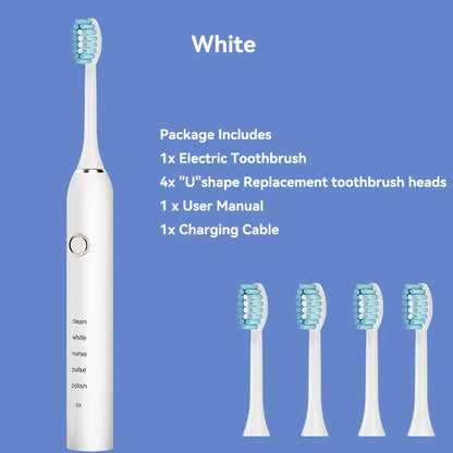 Sonic Electric Toothbrush with 4 Replacement Heads, 5 Modes, and 3 Intensity Levels – Rechargeable and Waterproof