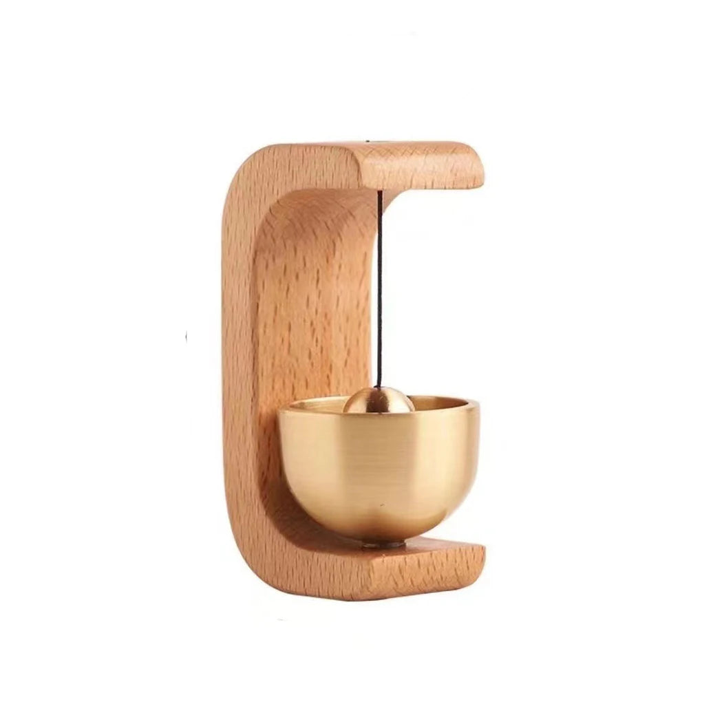 Sonnette Sans Fil Rétro en Bois avec Finition en Laiton – Décoration Élégante pour Entrée