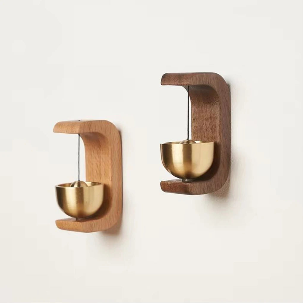Sonnette Sans Fil Rétro en Bois avec Finition en Laiton – Décoration Élégante pour Entrée