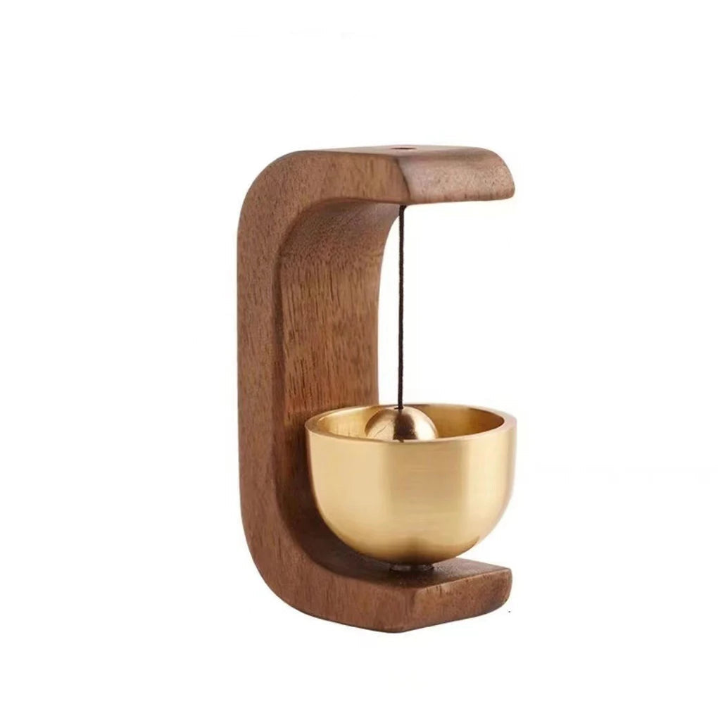 Sonnette Sans Fil Rétro en Bois avec Finition en Laiton – Décoration Élégante pour Entrée