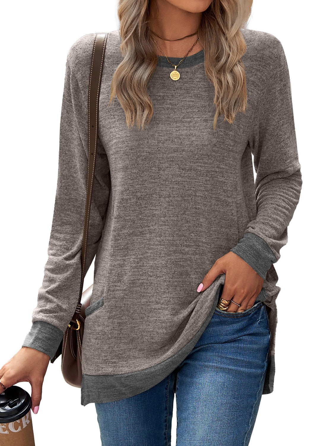 Sora Long Sleeve Pullover | Cotton Blend, Pocketed Design