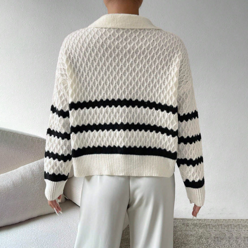 Sora Polo Pullover | Cropped Cable Knit, Polyester