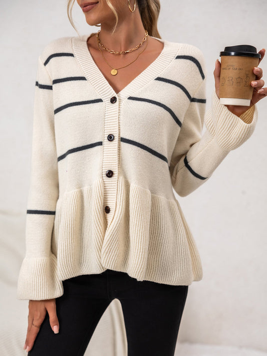 Sora Striped Cardigan | V-Neck, Buttoned Knit