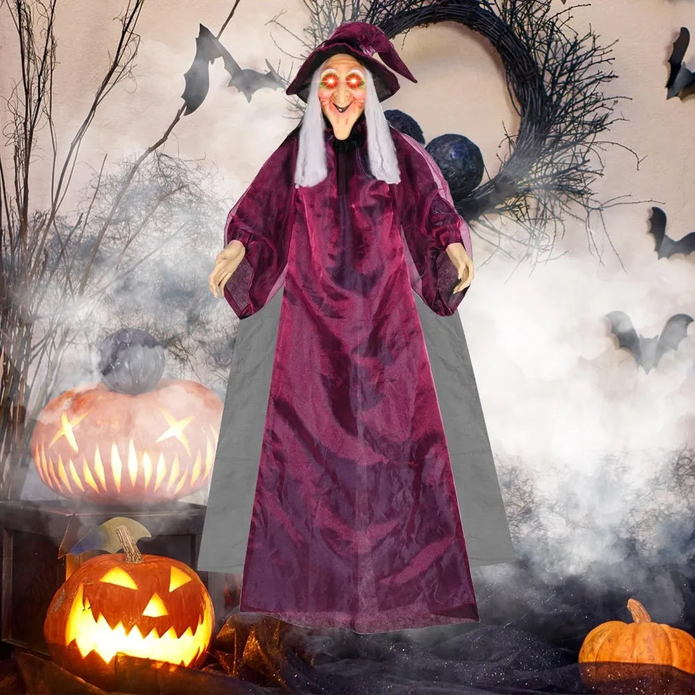 Sorcière Animée de 1,8 m avec Yeux Lumineux et Sons Activés par le Son – Décoration d'Halloween Intérieure et Extérieure