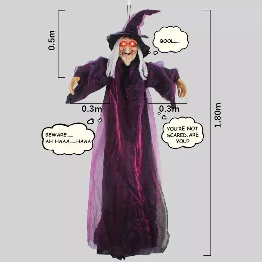 1.8 m Animated Witch with Light-Up Eyes and Sound Activated Sounds – Indoor and Outdoor Halloween Decoration