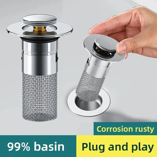 Stainless Steel Washbasin Leak Plug with Copper Core – Odor Proof Press Type Sink Drain