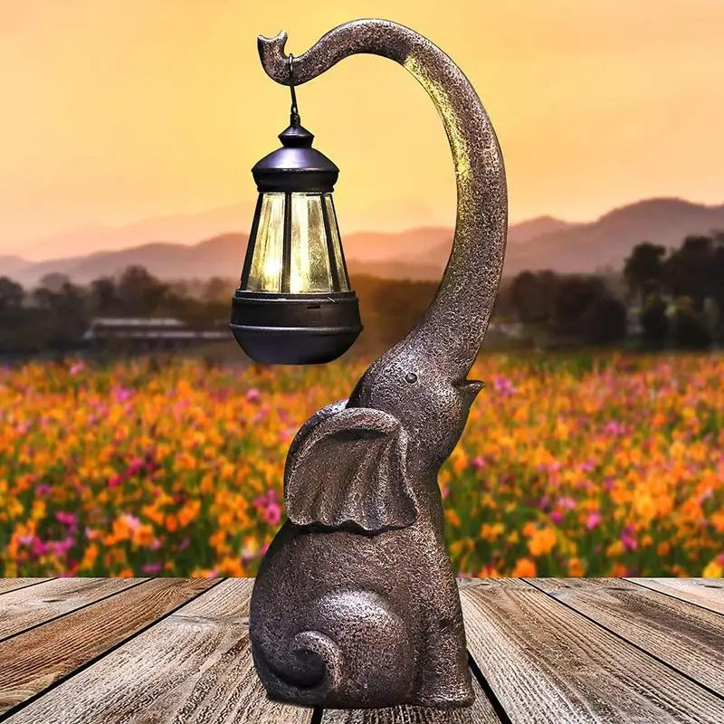 Statue Éléphant en Résine avec Lumière Solaire pour Jardin – Lampe Vintage Étanche pour Décoration Extérieure
