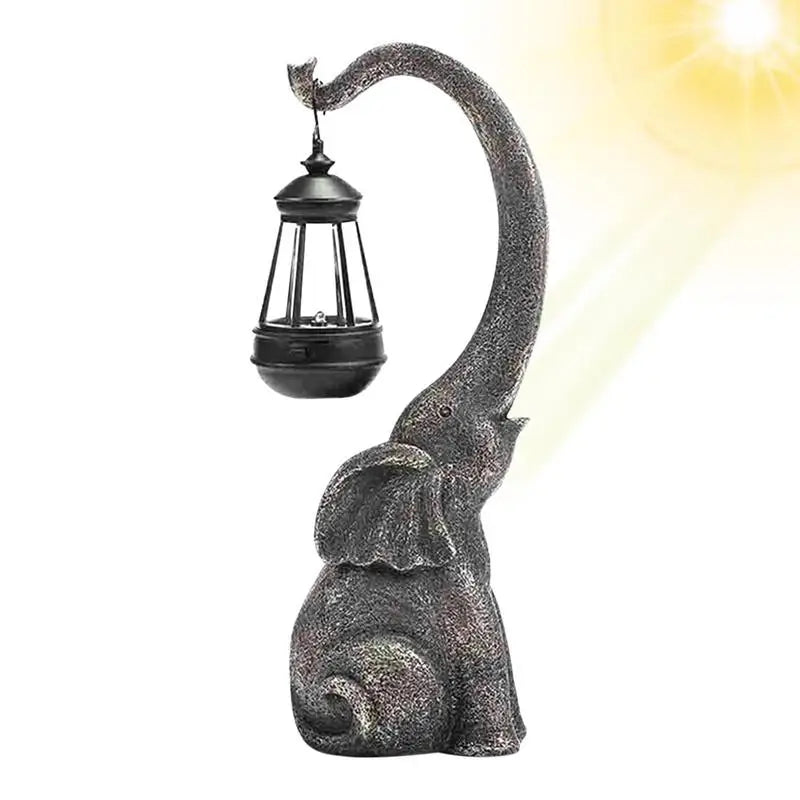 Statue Éléphant en Résine avec Lumière Solaire pour Jardin – Lampe Vintage Étanche pour Décoration Extérieure