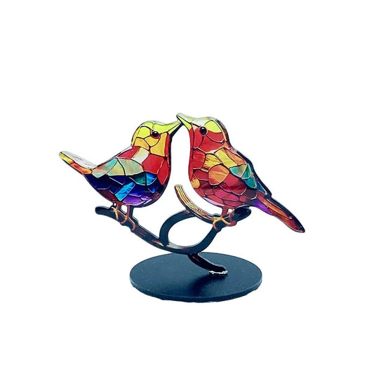 Colored Acrylic Bird Statues – Artistic Decoration for Office, Multicolored and Unique Design
