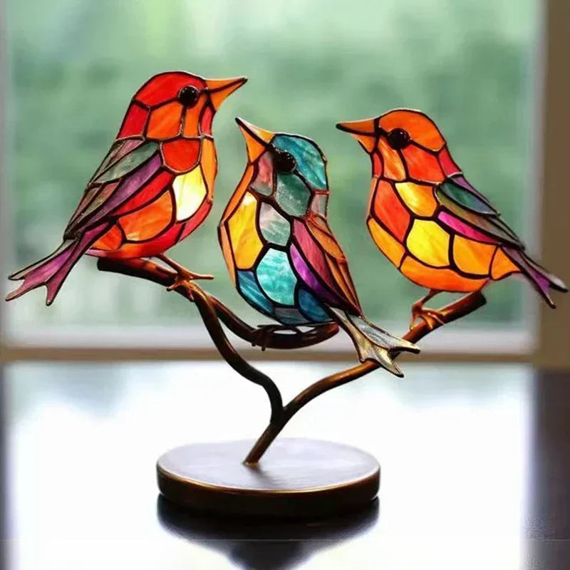 Statues d'Oiseaux en Acrylique Coloré – Décoration Artistique pour Bureau, Multicolores et Design Unique