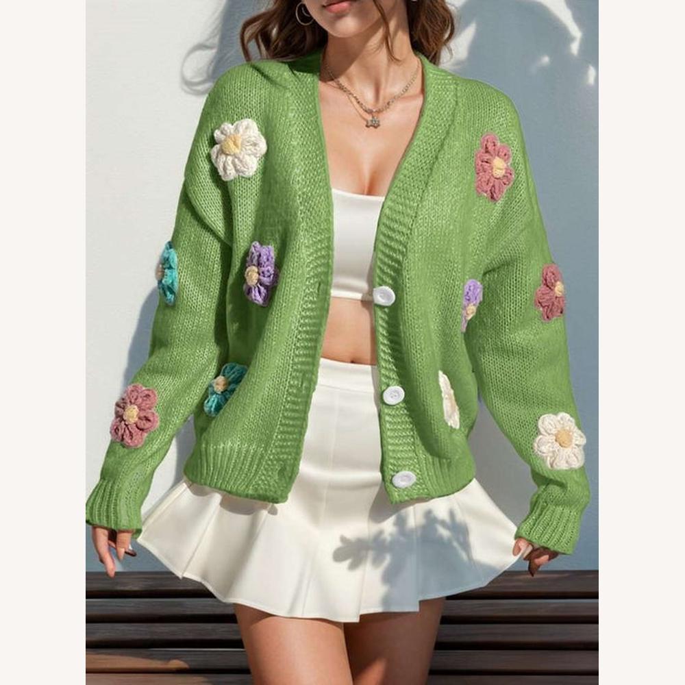 Gilet Femme Tricoté à Fleurs en Acrylique et Polyester – Style Douillet et Décontracté pour le Printemps