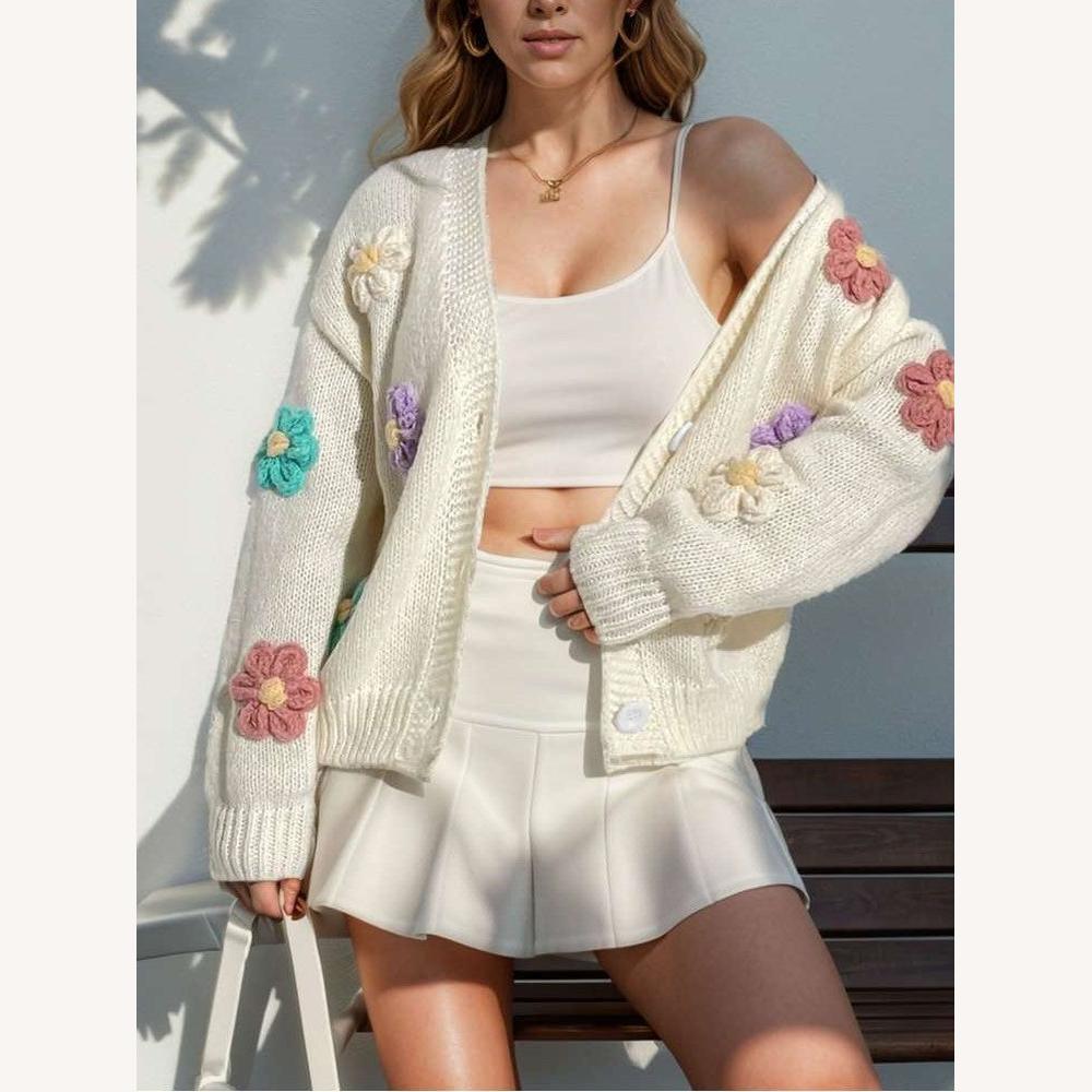 Gilet Femme Tricoté à Fleurs en Acrylique et Polyester – Style Douillet et Décontracté pour le Printemps
