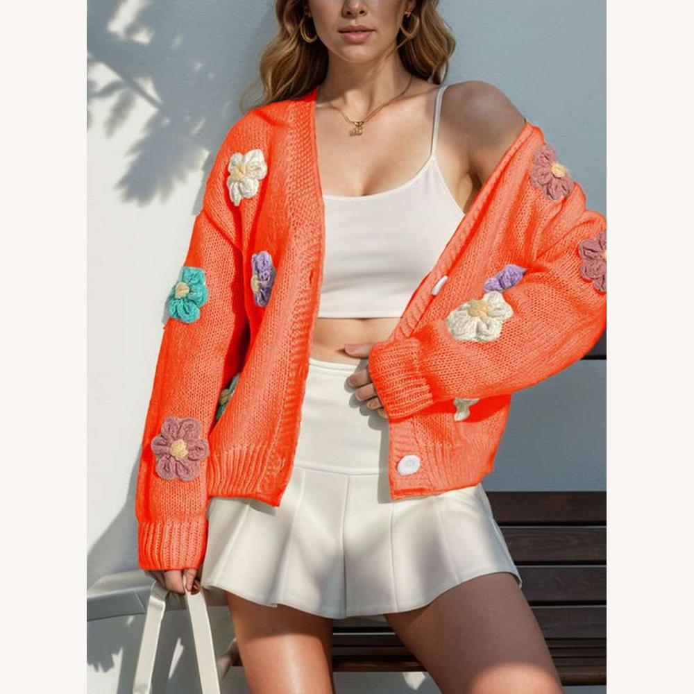 Gilet Femme Tricoté à Fleurs en Acrylique et Polyester – Style Douillet et Décontracté pour le Printemps