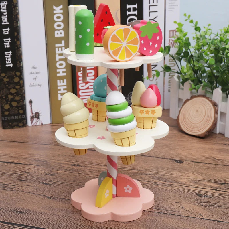 Wooden Game Stand for Children – Educational Toy with Colored Cones and Spoons, Ideal for Role Play and Creative Development