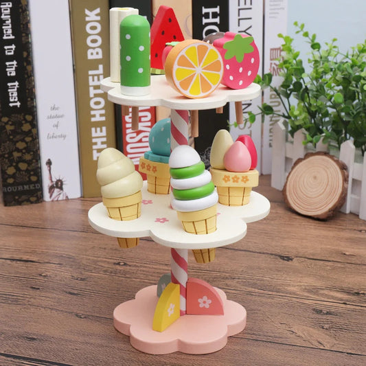 Wooden Game Stand for Children – Educational Toy with Colored Cones and Spoons, Ideal for Role Play and Creative Development