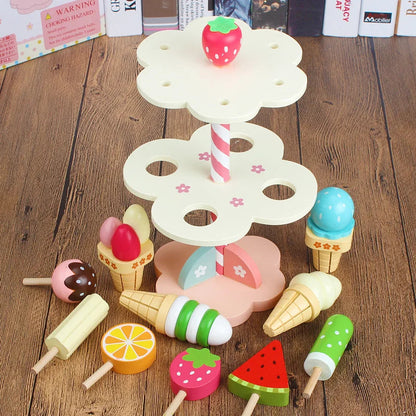 Wooden Game Stand for Children – Educational Toy with Colored Cones and Spoons, Ideal for Role Play and Creative Development