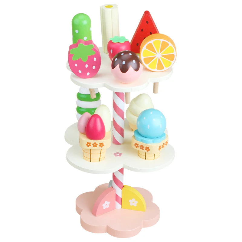 Wooden Game Stand for Children – Educational Toy with Colored Cones and Spoons, Ideal for Role Play and Creative Development