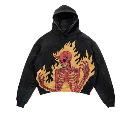 Sweat à Capuche Court en Polyester avec Graphique Squelette 3D – Style Streetwear 9