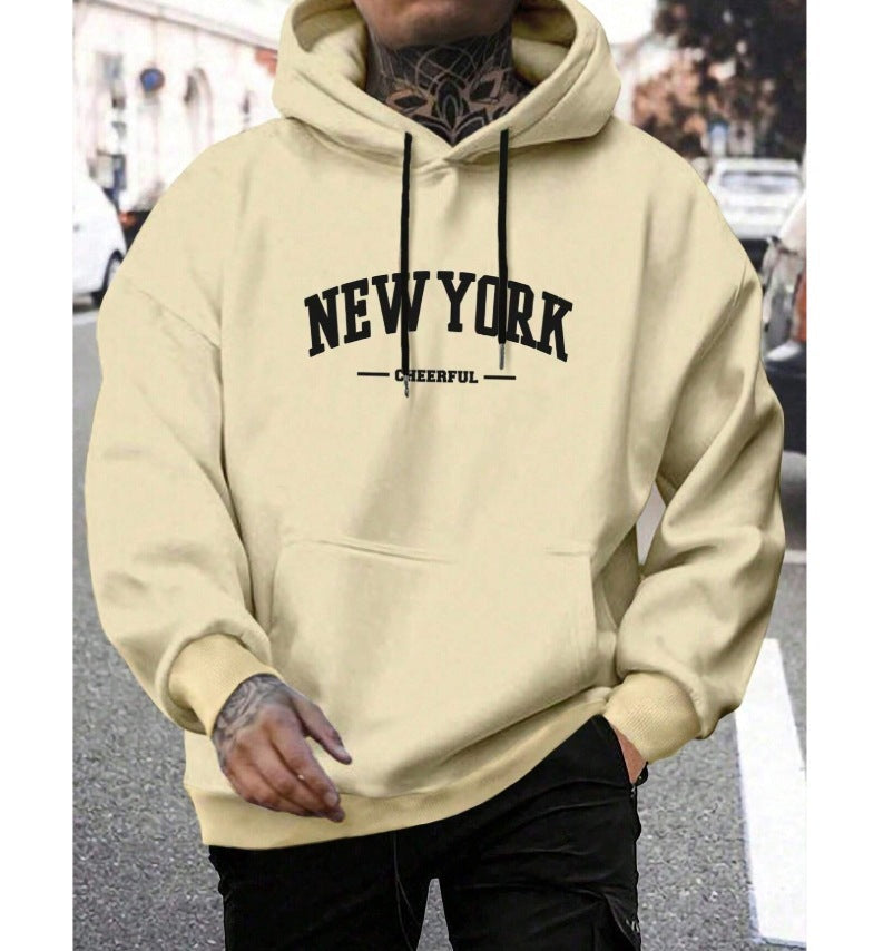 Sweat à Capuche Oversize en Polyester pour Hommes – Confort Urbain avec Poche Kangourou et Imprimé « NEW YORK » 0