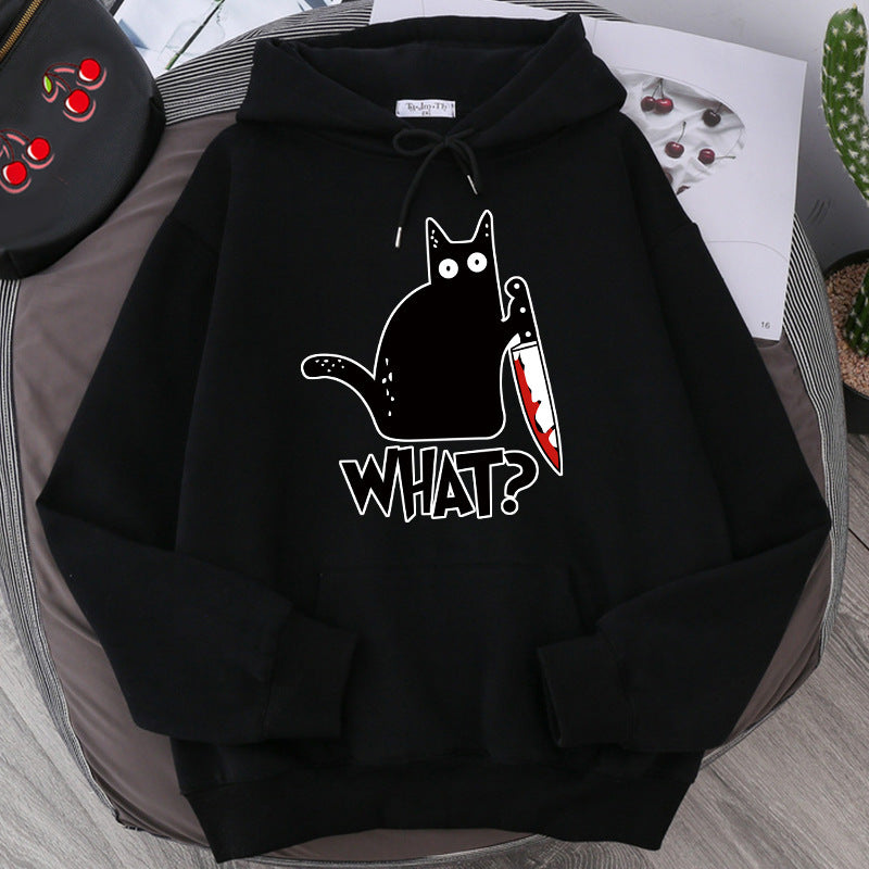 Sweat à Capuche Oversize pour Hommes avec Graphisme de Chat et Doublure en Polaire 0
