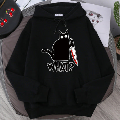 Sweat à Capuche Oversize pour Hommes avec Graphisme de Chat et Doublure en Polaire 0