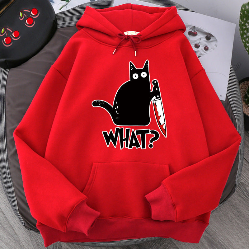 Sweat à Capuche Oversize pour Hommes avec Graphisme de Chat et Doublure en Polaire 12